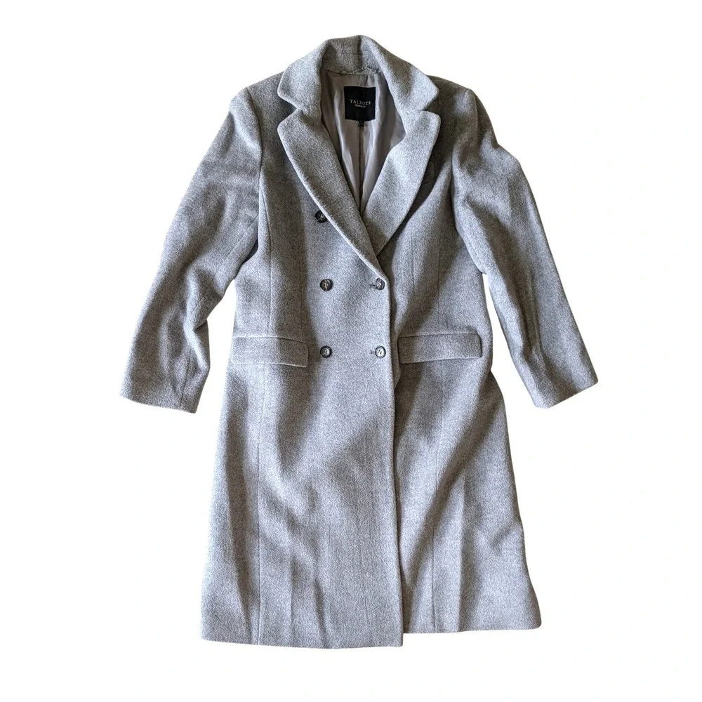 Talbots Women's Wool Cashmere Double‎ Breasted Gray Peacoat- Size 14